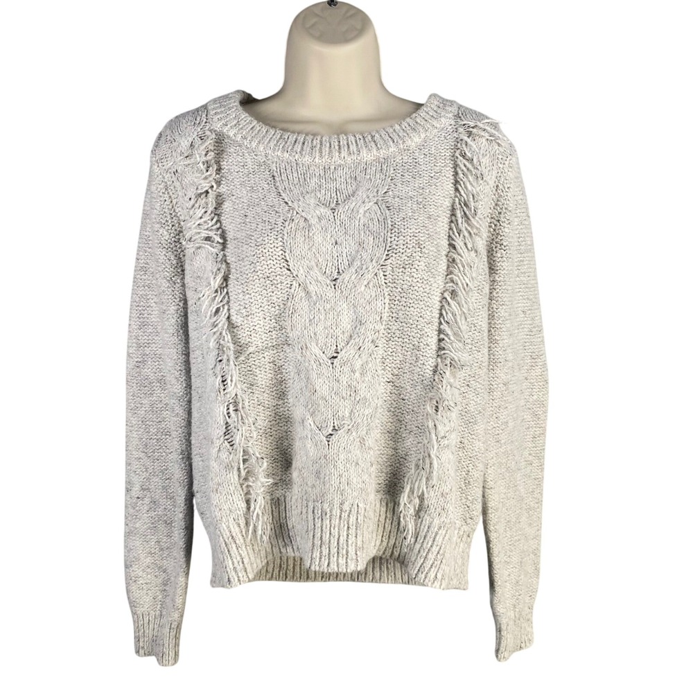 Abercrombie & Fitch Cable Knit Fringe Sweater Womens Medium Boho Shabby Cottage
